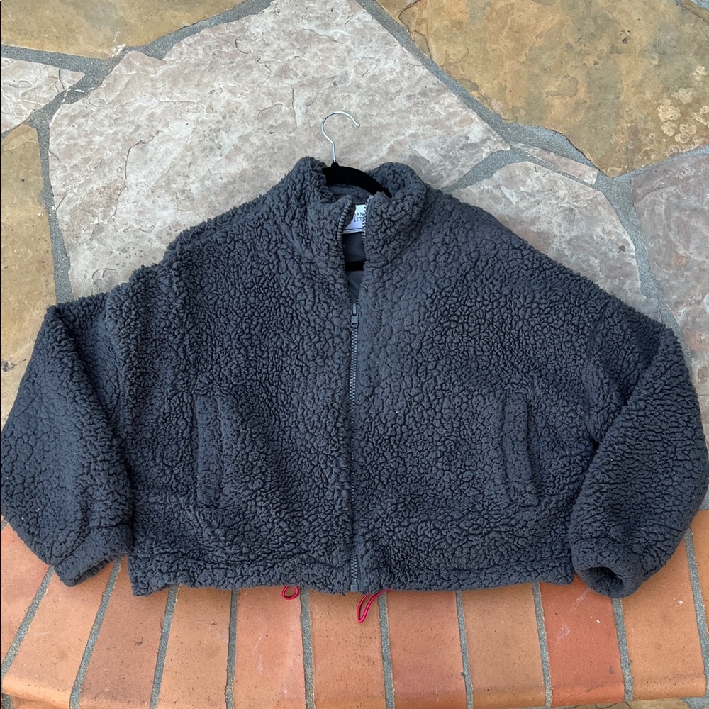 Urban Outfitters Woman Fleece/Sherpa Full Zip Jacket Dark Gray/Black size Med